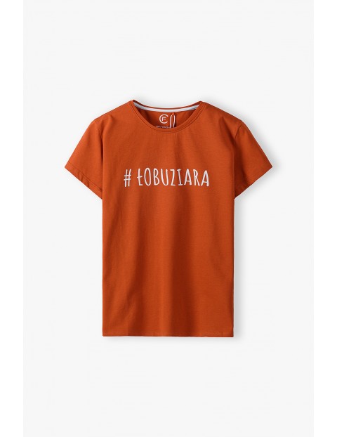 Bawełniany czerwony  t-shirt damski z napisem #Łobuziara 