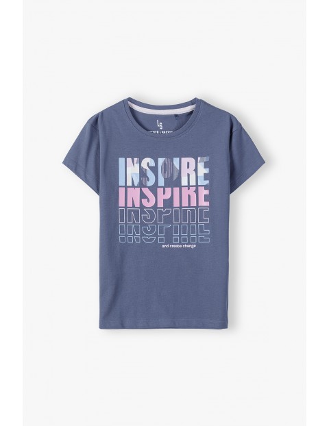 Bawełniany t-shirt dziewczęcy z nadrukiem - INSPIRE