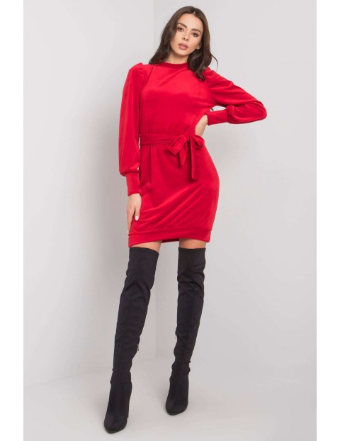 Sukienka z długimi bufiastymi rękawami -czerwona