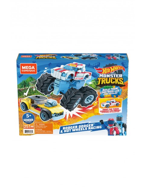 Mega Construx Hot Wheels Rodger Dodger + Pojazd Monster Trucks Zestaw klocków wiek 5+