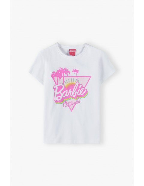 Bawełniany t-shirt dziewczęcy Barbie - biały 