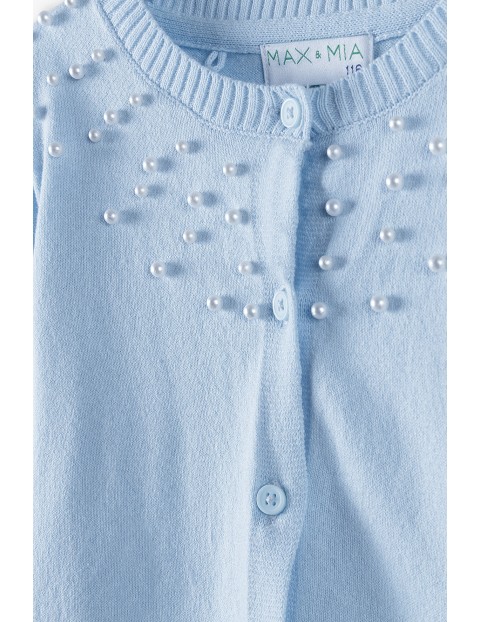 Sweter dziewczęcy niebieski z ozdobnymi perełkami