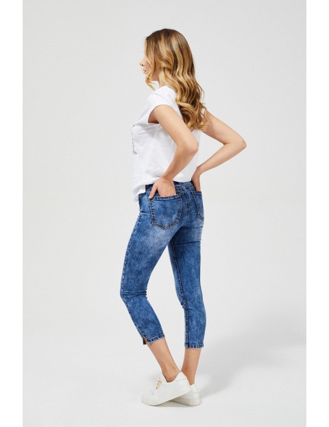 Jeansy damskie skinny - niebieskie marmurkowe