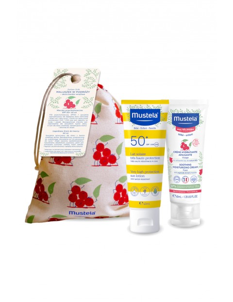 Mustela Zestaw SUN Maluszek w podróży - mleczko SPF 50+ 40ml + łagodzący krem do twarzy 40ml, skóra bardzo wrażliwa 