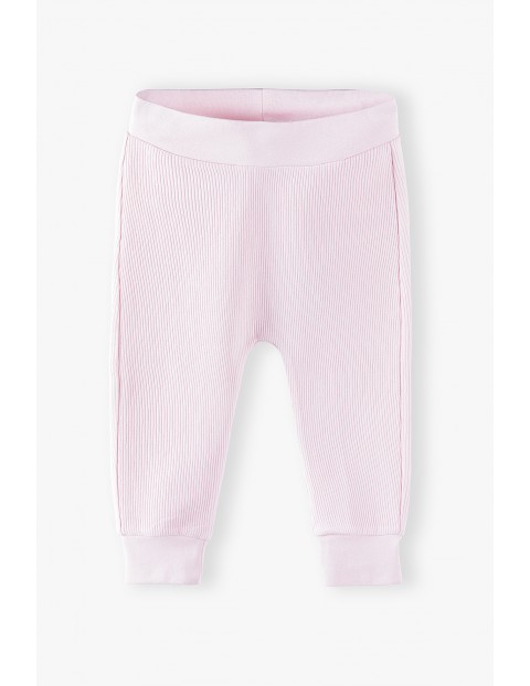 Spodnie dresowe niemowlęce w prążki - różowe