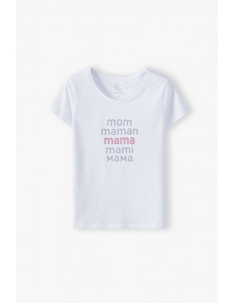 Biały T-shirt damski z napisem Mama 