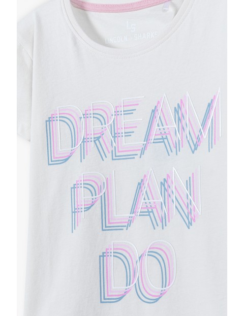 Bawełniany t-shirt dziewczęcy z napisem - DREAM PLAN DO