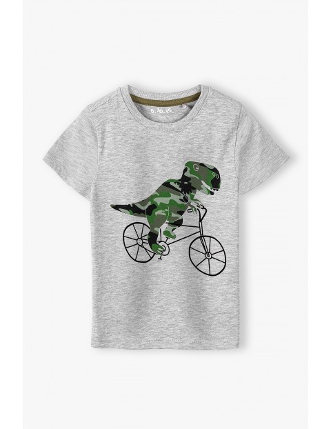 T-shirt chłopięcy w kolorze szarym z nadrukiem Dino