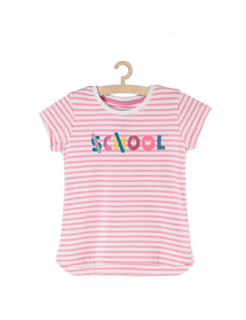 T-shirt dziewczęcy w biało różowe paski school-cool