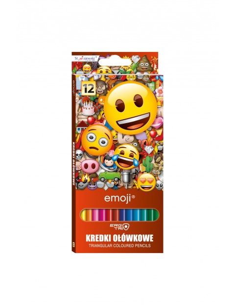 Kredki szkolne trójkątne ołówkowe 12 kolorów EMOJI