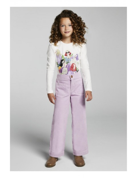 Bawełniane spodnie dziewczęce w prążki - fioletowe 