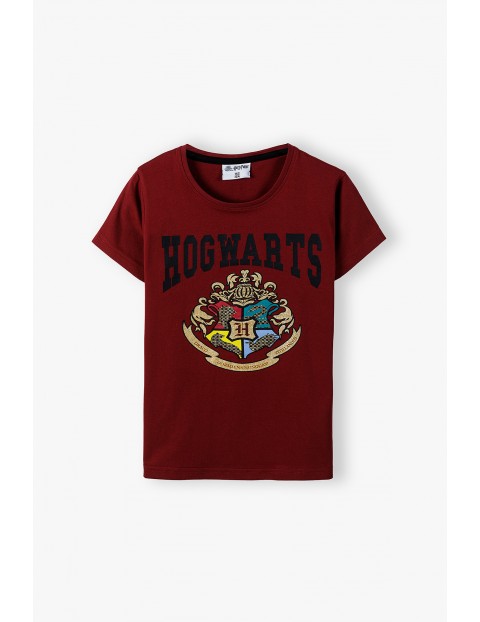 Bawełniany t-shirt dziewczęcy Harry Potter - bordowy