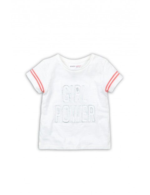 Bawełniany t-shirt dziewczęcy z napisem Girl Power - biały