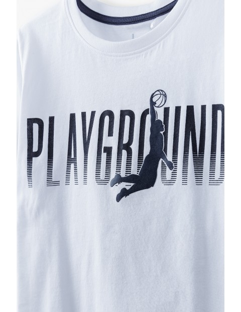 Bawełniany t-shirt chłopięcy biały z napisem- Playground