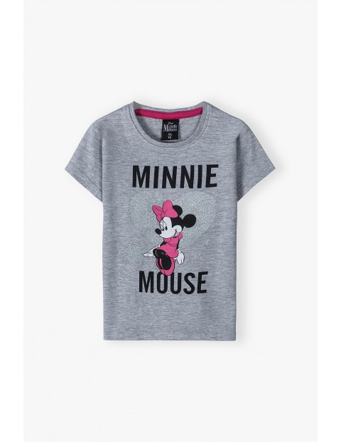 Dzianinowy t-shirt dziewczęcy Myszka MInnie szary