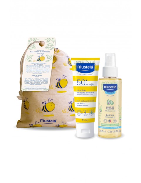 Mustela Zestaw SUN Maluszek w podróży , skóra sucha - mleczko SPF 50+ 40ml + Olejek do masażu 100ml