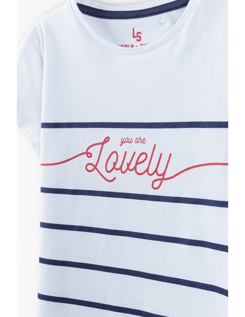 T- shirt dziewczęcy w paski z napisem Lovely