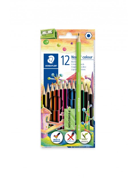 Kredki szkolne Noris Colour Staedtler, 12 kolorów + ołówek + gumka + temperówka