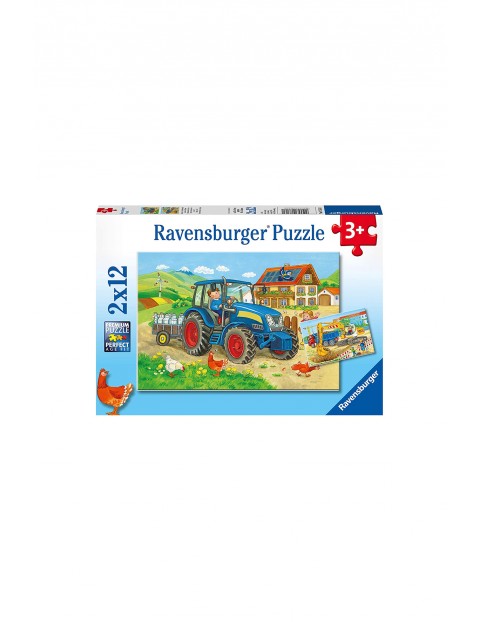 Puzzle dla dzieci 2D: Plac budowy i gospodarstwo - 2x12 elementów wiek 3+