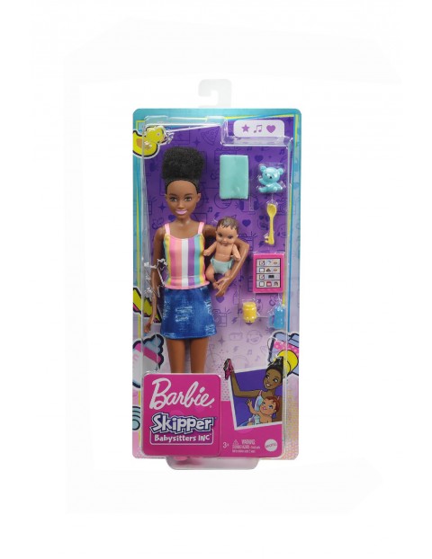 Barbie Opiekunka Lalka brunetka + bobas + akcesoria wiek 3+