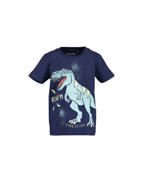 T-shirt chłopięcy z dinozaurem - granatowy 