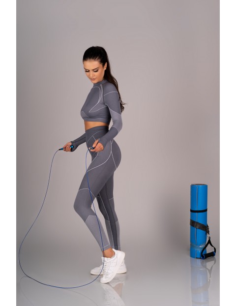 Komplet damski sportowy Merribel Gym Grey - obcisły top + legginsy - szary