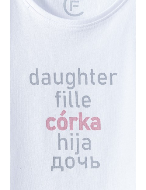 Biały t-shirt dziewczęcy z napisem Córka - ubrania dla całej rodziny