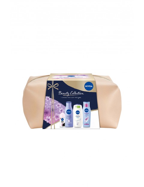 Zestaw kosmetyków NIVEA BEAUTY COLLECTION (szampon do włosów Diamond Gloss 250ml + żel pod prysznic 250ml + wygładzające mleczko do ciała 250 ml + antyperspirant roll-on Black & White Invisible Clear 50ml)