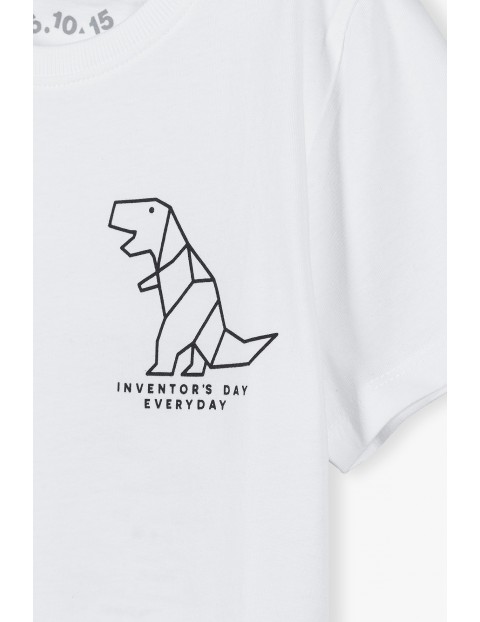 Bawełniany t-shirt chłopięcy z dinozaurem - biały