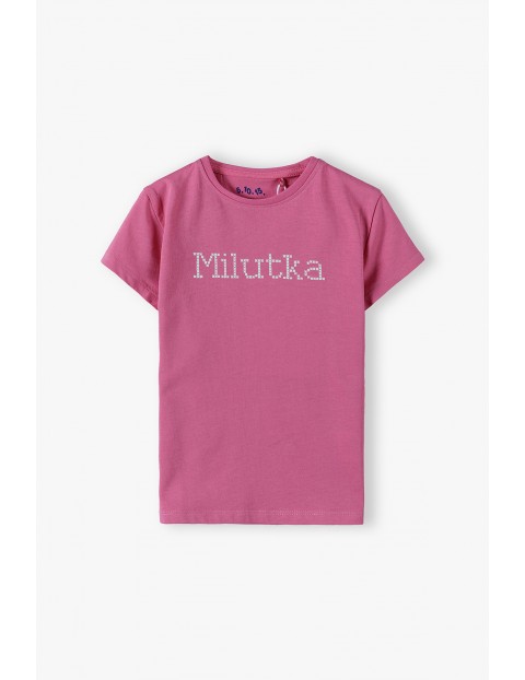 Bawełniany różowy t-shirt dziewczęcy z napisem Milutka 