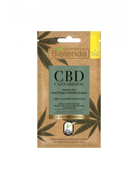 Bielenda CBD Cannabidiol maseczka nawilżająca-detoksykująca z CBD z konopi siewnych c. mieszana, tłusta - 8 g