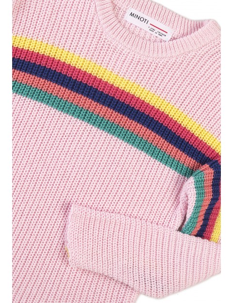Rózowy sweter dziewczęcy w kolorowe paski