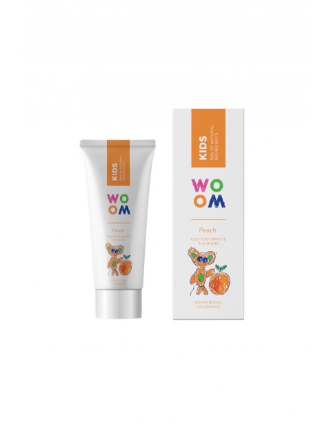 Naturalna pasta do zębów dla dzieci WOOM Peach KIDS 50ml wiek 3-8lat