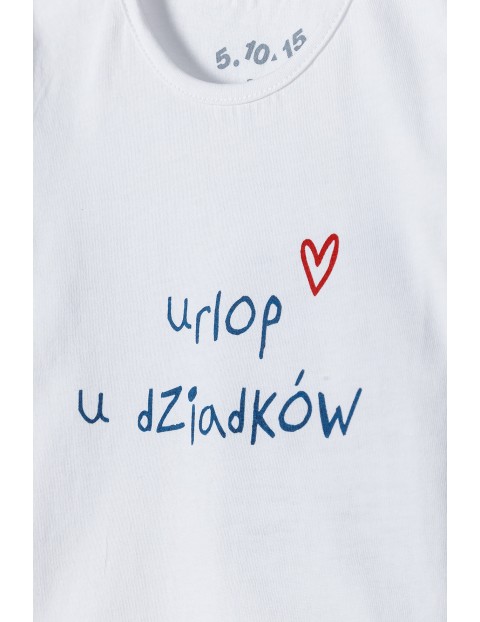 Bawełniany T-shirt z polskim napisem - Urlop u dziadków