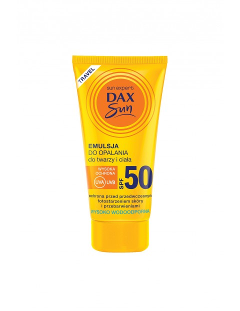 Dax Sun, emulsja do opalania do twarzy i ciała SPF 50, Travel, 50ml