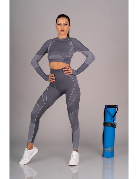 Komplet damski sportowy Merribel Gym Grey - obcisły top + legginsy - szary