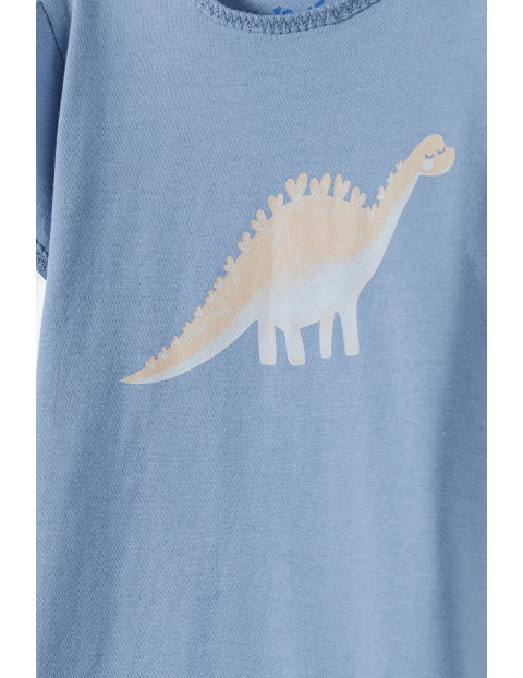 Bawełniany niebieski t-shirt dziewczęcy z dinozaurem 