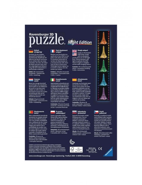 Puzzle  3D Wieza Eiffla Nocą - 216 elementów 