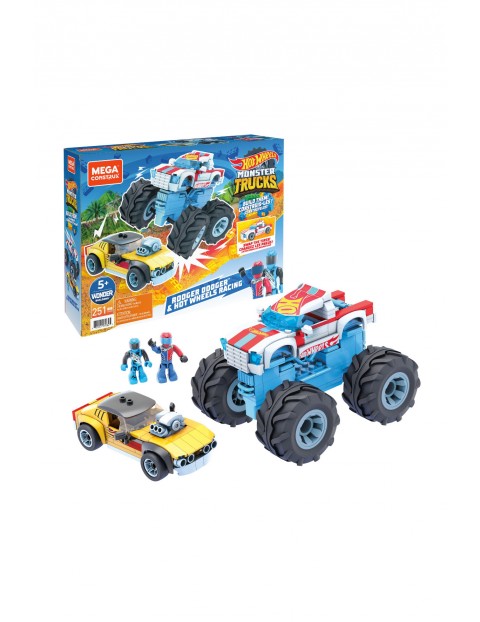 Mega Construx Hot Wheels Rodger Dodger + Pojazd Monster Trucks Zestaw klocków wiek 5+