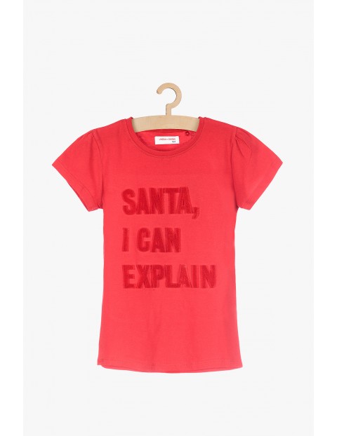 Świąteczny t-shirt z zabawnym napisem- czerwony