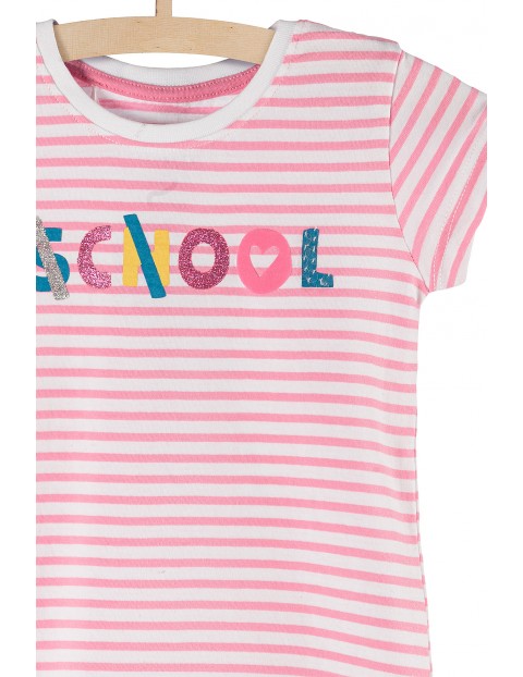 T-shirt dziewczęcy w biało różowe paski school-cool