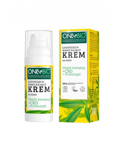 Krem na dzień łagodząco-nawilżający Olejek konopny + CBD + Prebiotyki OnlyBio 50ml