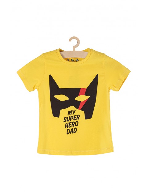 T-shirt chłopięcy żółty z napisem My super hero dad