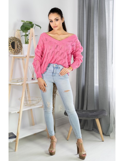 Sweter damski  Merribel  Gloris Pink ażurowy - różowy