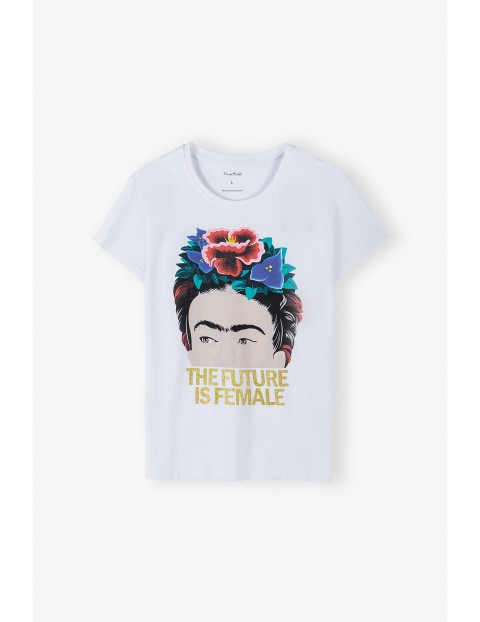 Bawełniany t-shirt damski Frida - biały