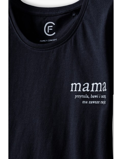 Bawełniany t-shirt damski czarny Mama- ubrania dla rodziny