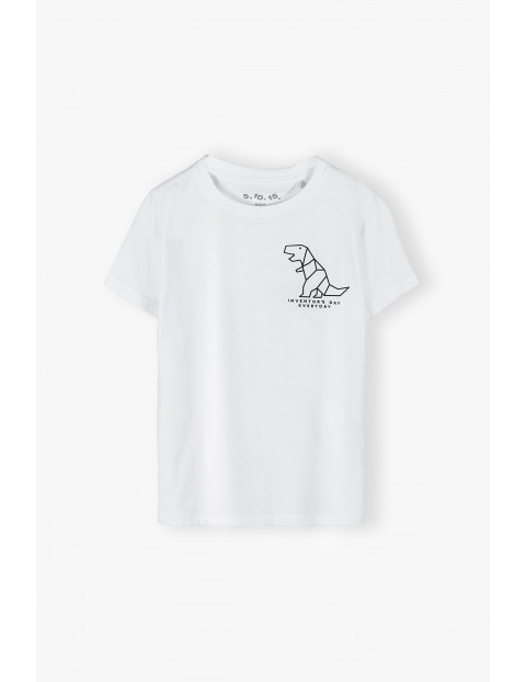 Bawełniany t-shirt chłopięcy z dinozaurem - biały