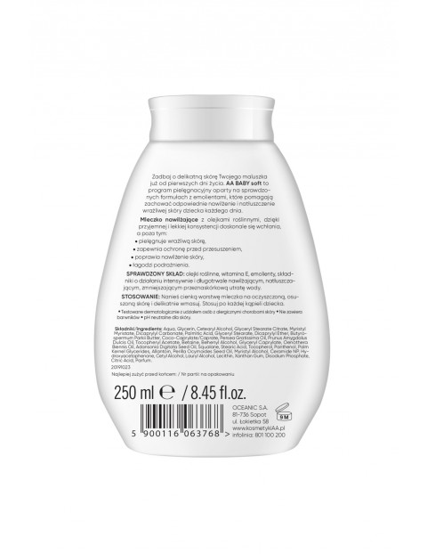 AA Baby Soft Łagodne mleczko nawilżające do ciała 250 ml