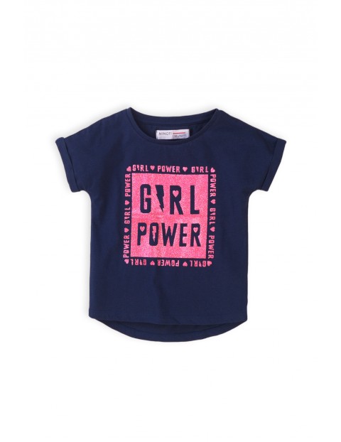 T-shirt dziewczęcy granatowy z napisem Girl power