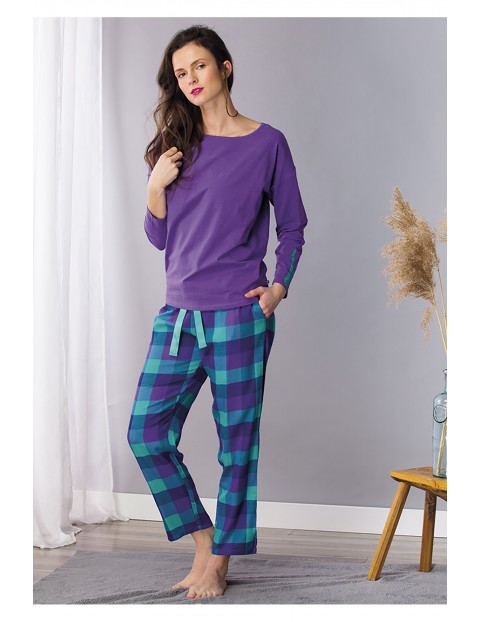 Bawełniana piżama w kratę - fioletowa